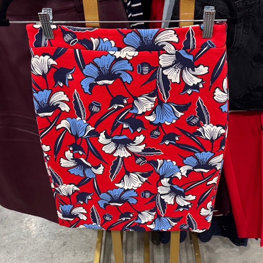 J. Crew Red and Blue Floral Pencil Skirt